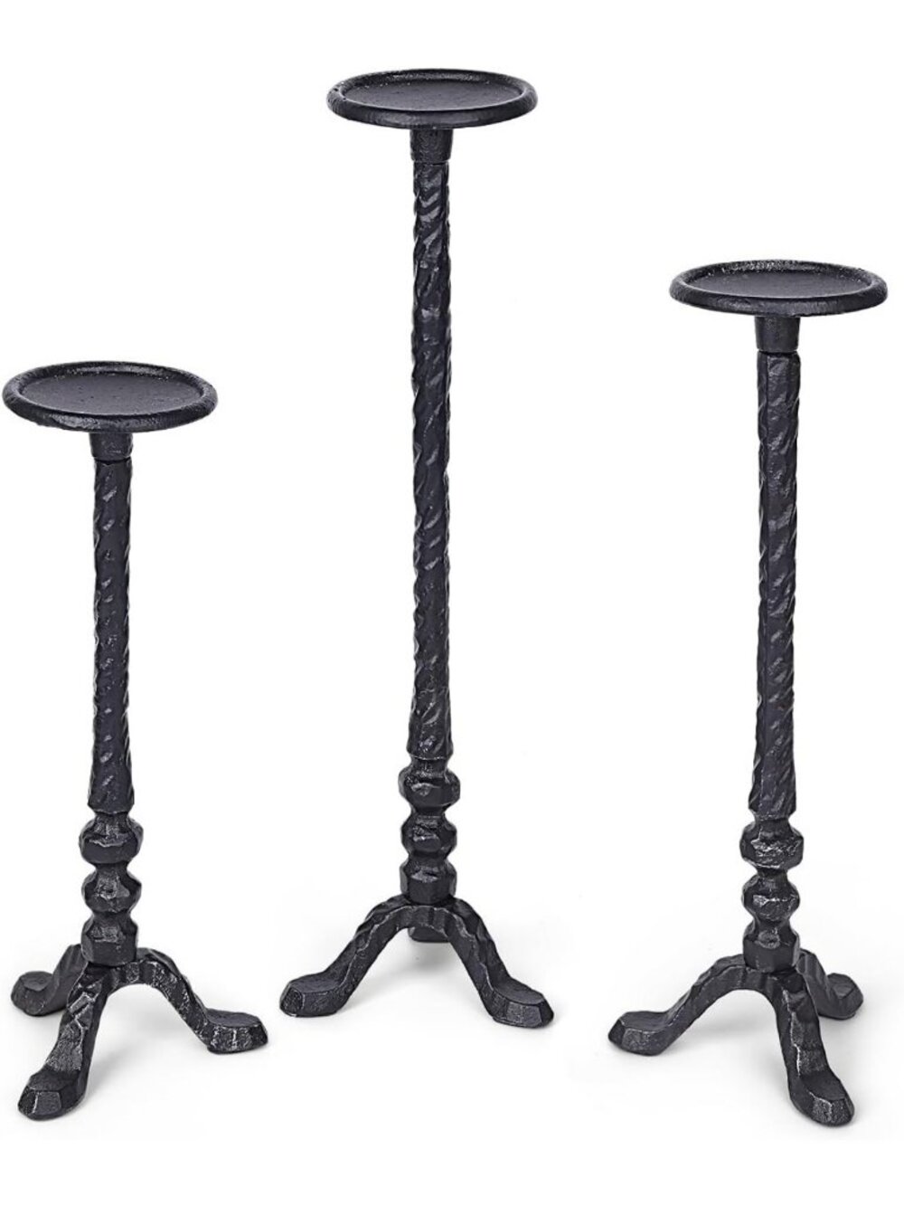Elegant Black Cast Iron Candle Holders Set of 3 - Perfect for Weddings & Dining